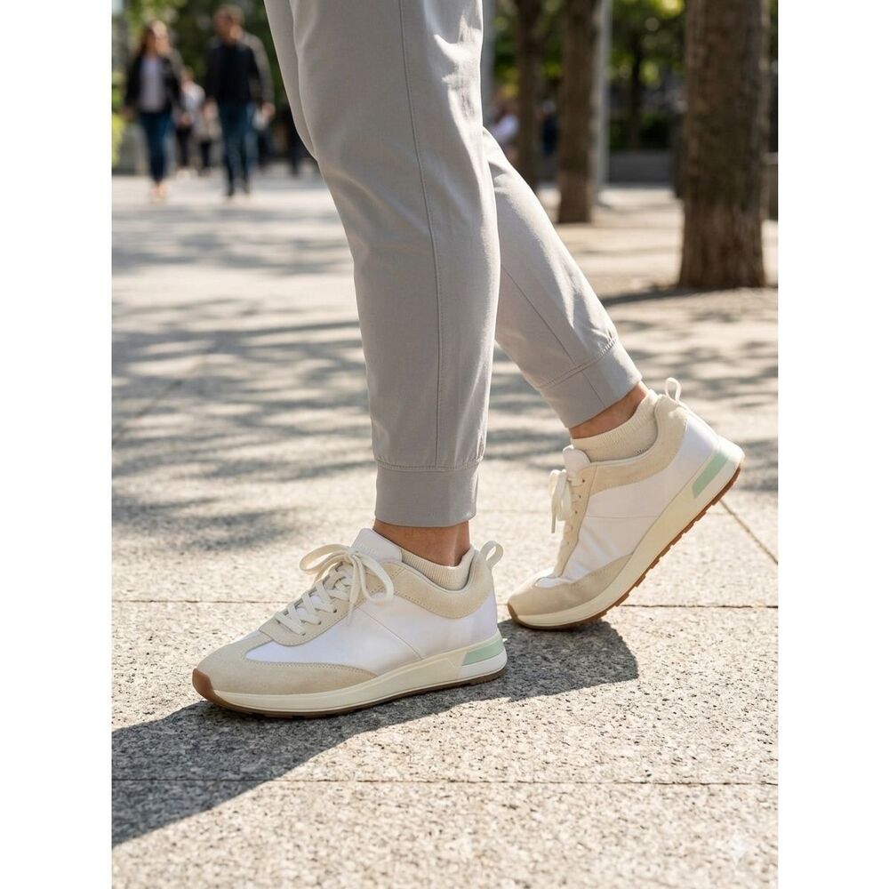 Vionic Brisk Brelyn Women’s Sneakers Size 10 White Cream Suede Mesh Walking Shoe